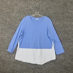 J Jill Womens Shirt Size XL Blue Striped Hem Bohemian Coastal Preppy Office